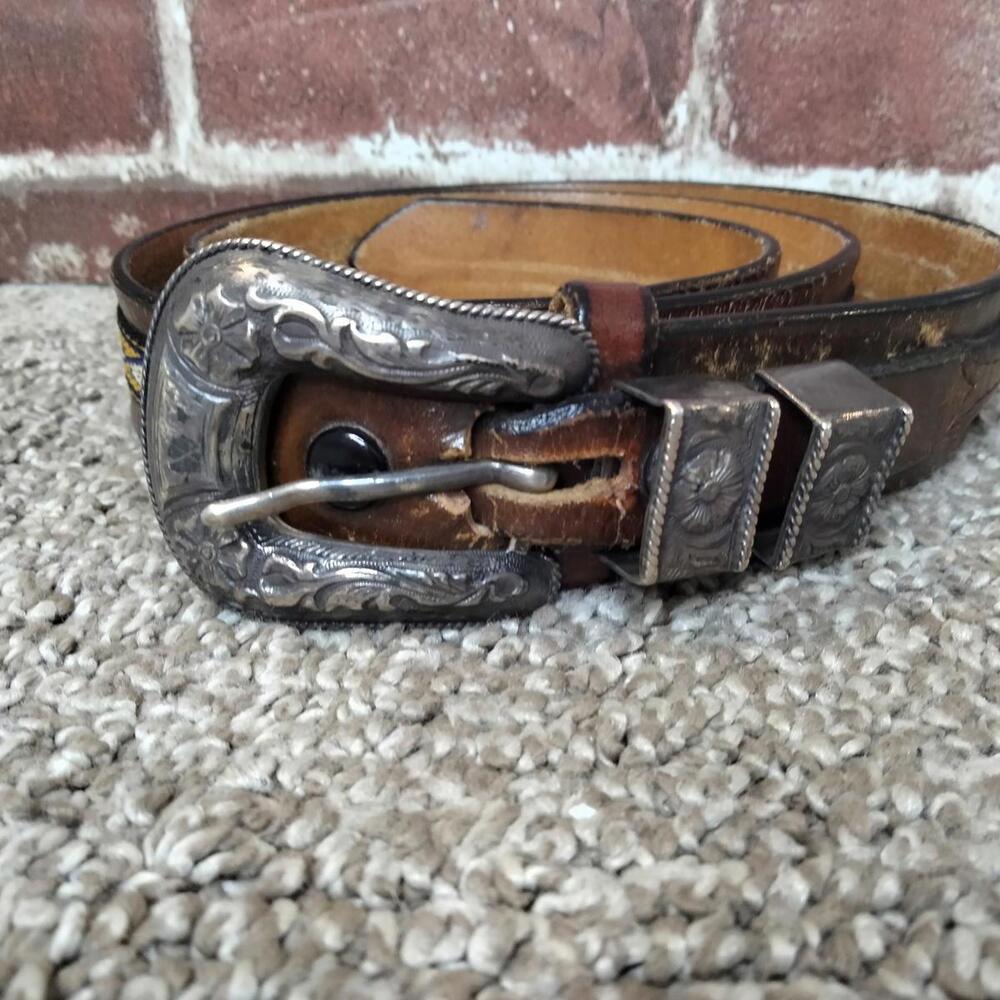 Hollands San Angelo 101 Sterling Silver Belt - Western Leather, Split-End Style